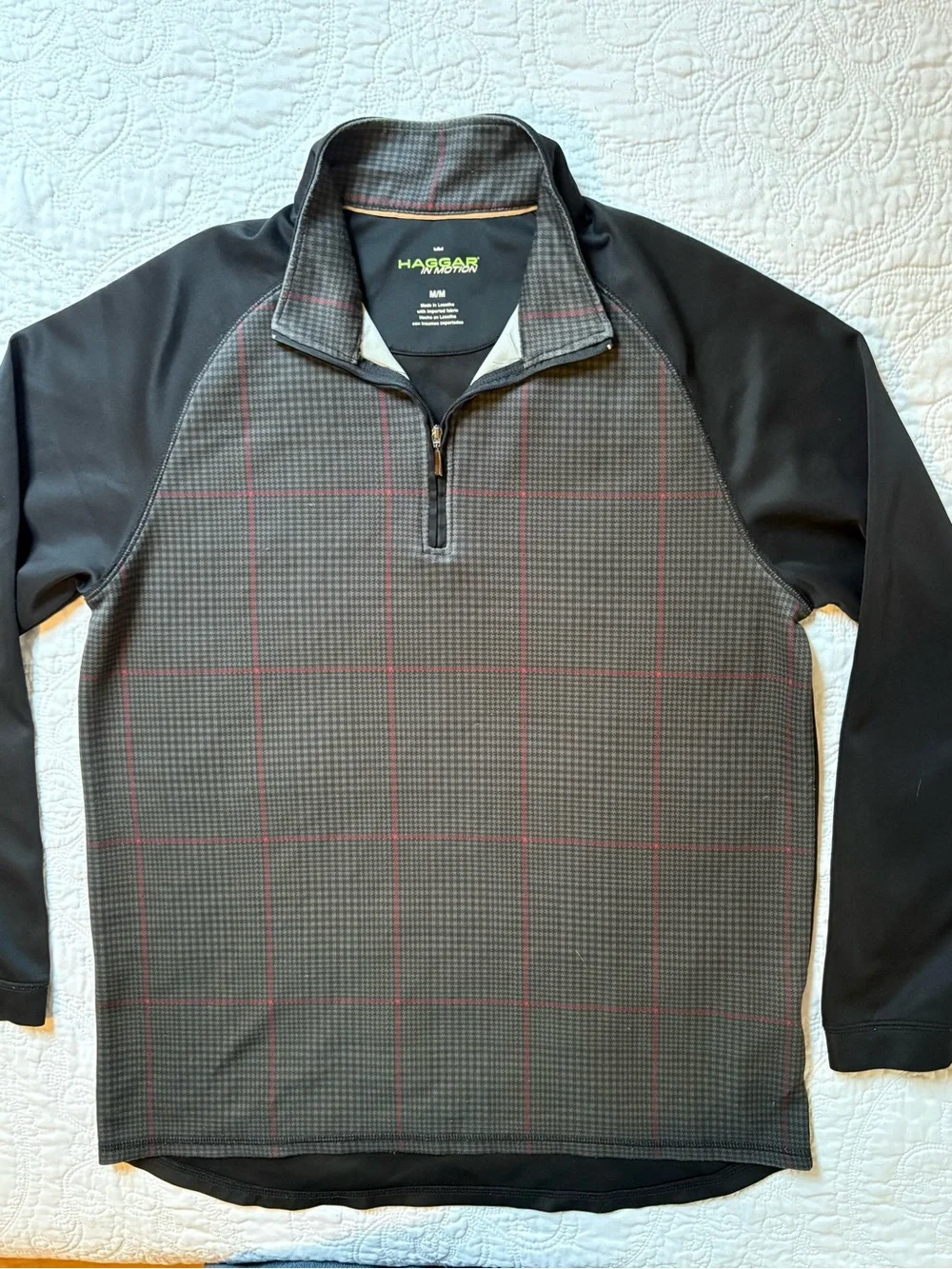 Haggar Plaid Quarter-Zip Shirt Jacket with Red Windowpane